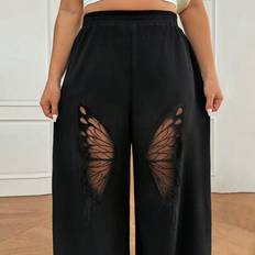 Plus Size Black Hollow Bowknot träningsbyxor, vår/sommar - Svart - 0XL,1XL,2XL,3XL,4XL