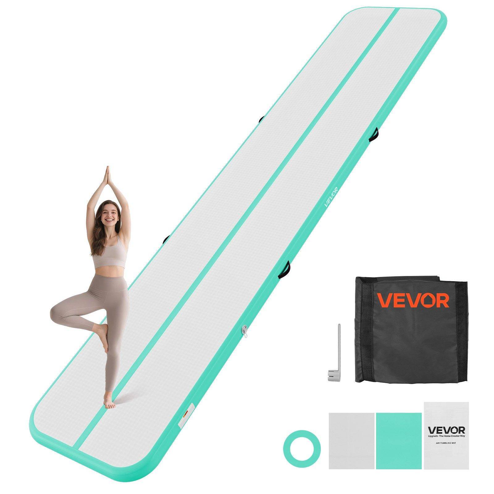 VEVOR Uppblåsbar Gymnastik Luftmatta 5m Träningsmattor med Elektrisk Pump, 10 cm Tjock Stabil Tumlingsbana