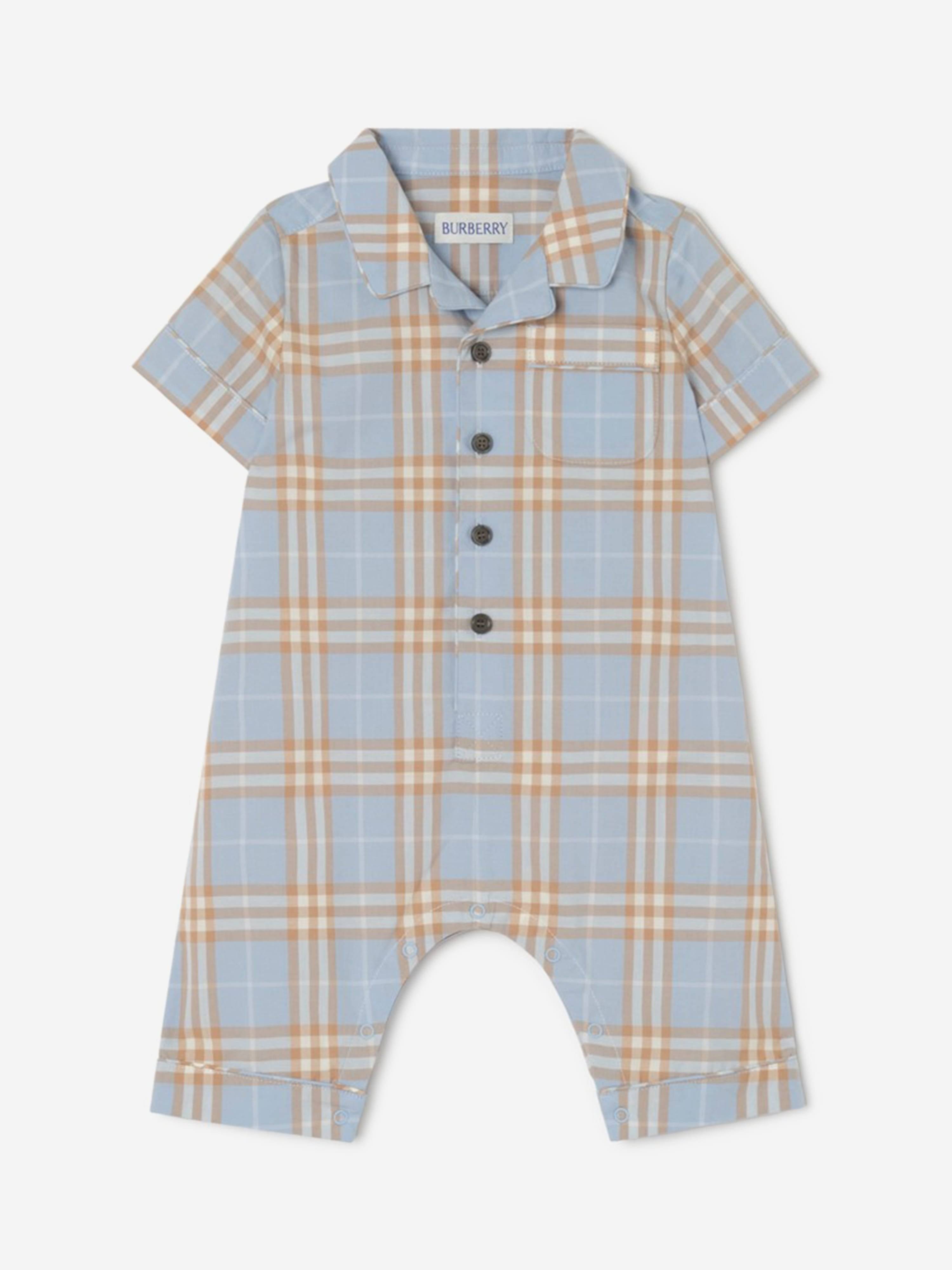 Burberry Baby Boys Andreas Check Romper in Blue - Blue / 0 - 6 Mths (0 - 6 Mths)