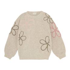 Minymo Tröja - Stickad - Marshmallow White m. Blommor - Minymo - 7 år (122) - Tröja