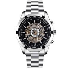 RORIOS Herrklocka automatiska mekaniska klockor lysande armbandsur med rostfritt stål rem självuppdragande armbandsur, Svart, 230mm, Mekanisk, självuppdragande