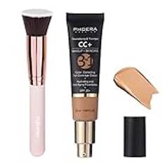 PHOERA CC Cream Foundation, PHOERA Heltäckande foundation Color Correcting Cream, Anti-Aging Hydrating Serum med matta naturlig lätt finish, 1,08 fena (140 buff beige)