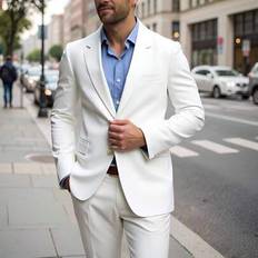 Men&#39;s Solid Color Business Commuter Suit Jacket Wedding Suits For Men White Men&#39;s Suit Casual Suits For Men - White - L,M,S,XL