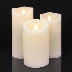 LED blockljus - rustikt - 3 st. - 10/12,5/15 cm - med 3D-låga - (flera färger)