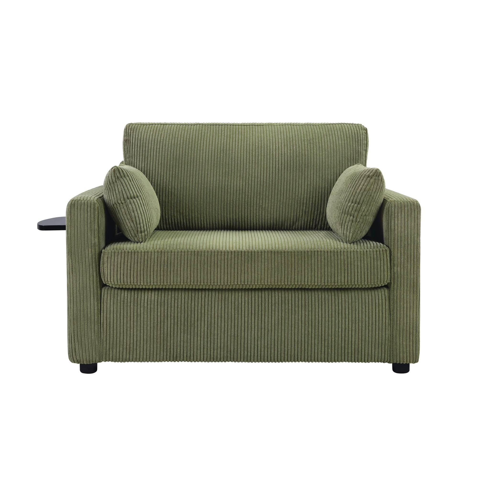Twin Size Sofa Bed 47.2' Sleeper Sofa Loveseat with Foldable Mattress, Side Table, USB Ports, Green Corduroy