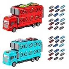 2-Layer Carrier Truck Toy, Foldable Transport Set, Car Race Track Playset With Ejection Feature, Race Track Playset, Light And Sound Truck Toy, Portable Carrier Truck Toys For Kids Boys And Girls