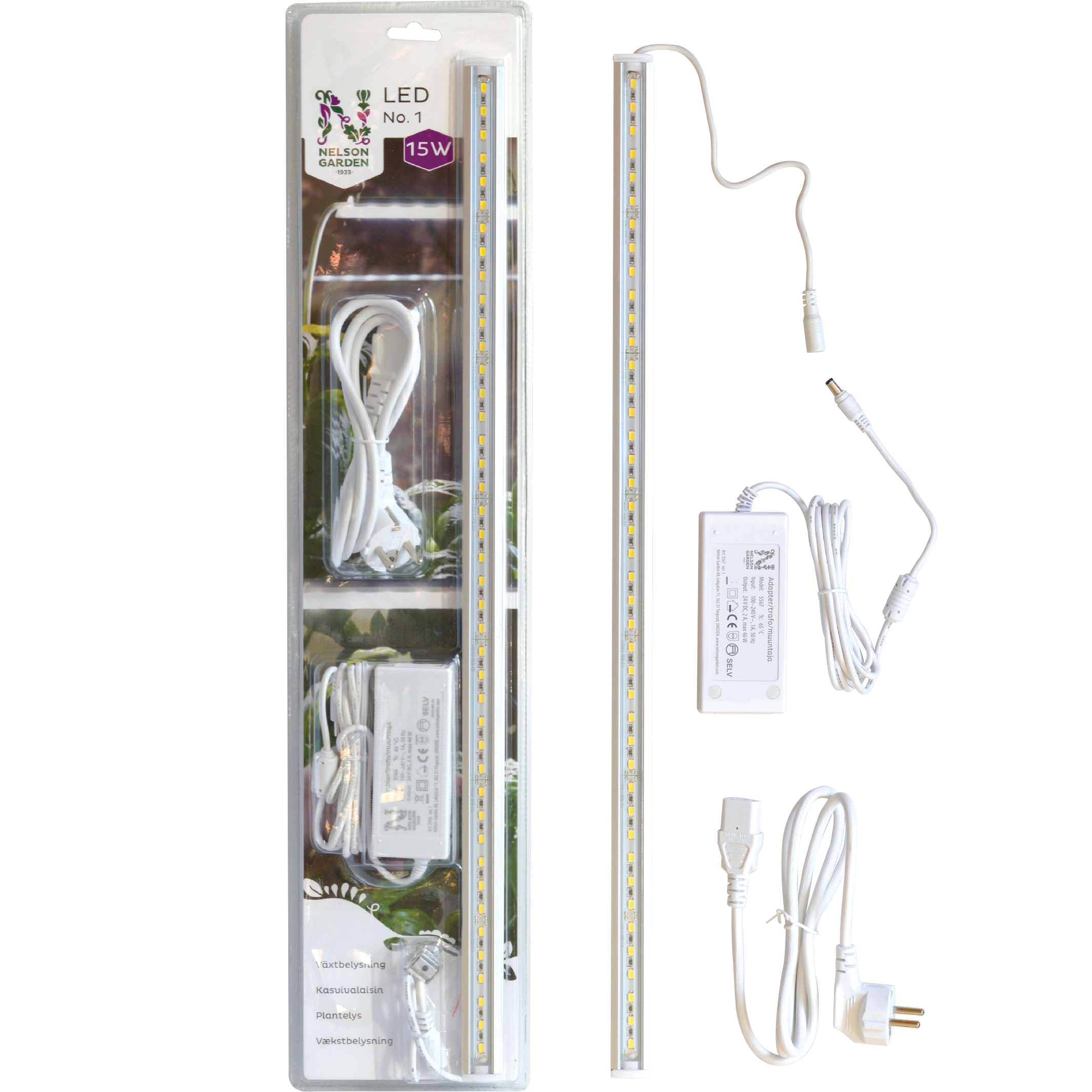 Växtbelysning LED NO.1 15W, 60cm med adapter