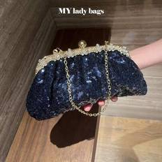 Navy Blue Sequin Clutch Bag, Formal Evening Party Purse For Women, Bridal/Wedding/Cocktail Party Handbag - Royal Blue