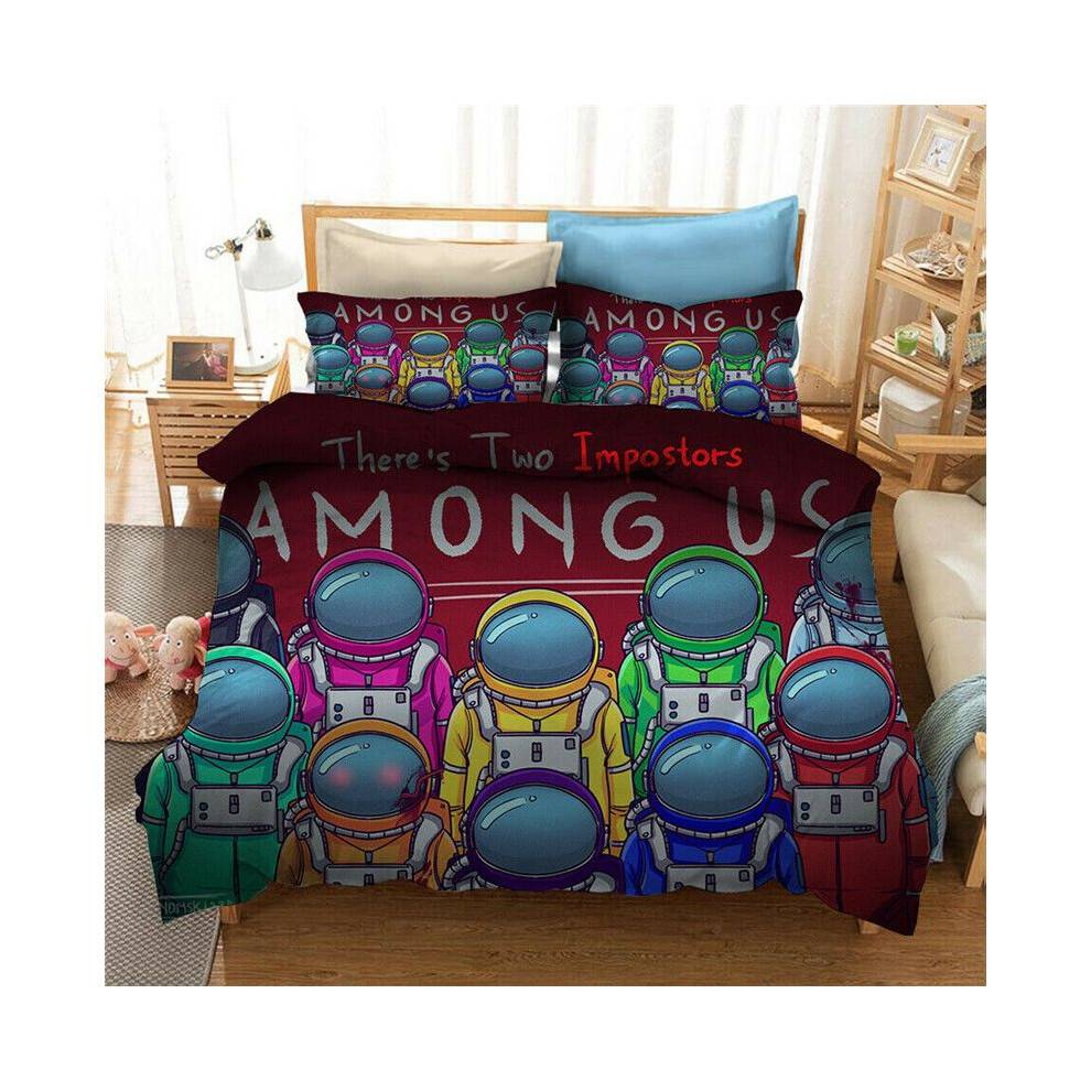 (Red,EU-Double-3pcs-200x200cm)23pcs Game Among Us Bedding Set Quilt Duvet Cover Pillowcase 3d Cartoon Print