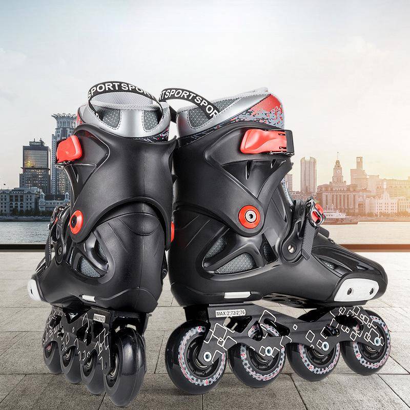 Justerbara rullskridskor för barn, män och kvinnor, inline-rullskridskor, fancy flat skates, vuxen nybörjare, enkelradiga skridskor 41-42 svart