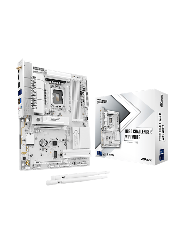 ASRock B860 Challenger WiFi White - motherboard - ATX - LGA1851 Socket - B860 Moderkort - Intel B860 - Intel LGA1851 socket - DDR5 RAM - ATX