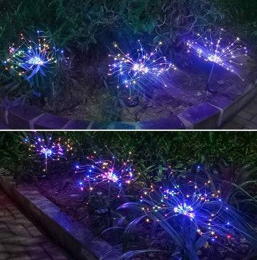 New Ground Plug Solar Fireworks Light LED Light String Copper Wire Outdoor Garden Decoration Star Lights Christmas Lights - Round2pc / Sky / 150light
