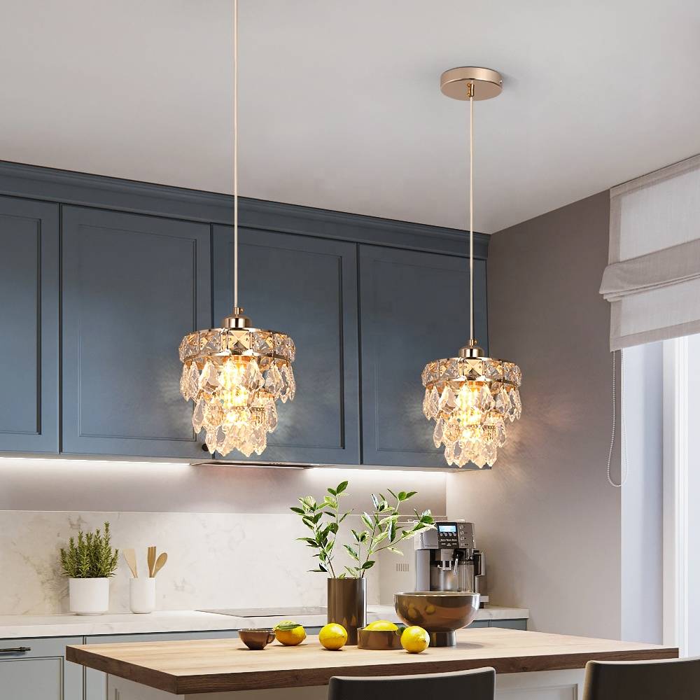Gold E27 Bulb Crystal Petal Chandelier Pendant Light For Dining Table Kitchen Island