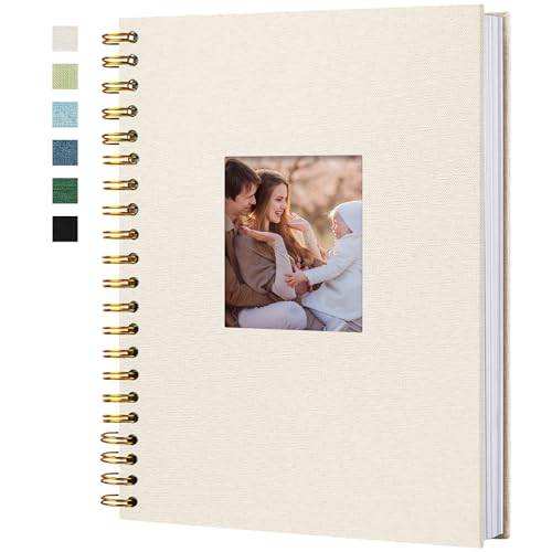 Hiwhy Fotoalbum Scrapbook med linnedessling, 20,5 x 28 cm, hårt omslag, vita sidor av kraftpapper, minnesbok, för resa, bröllop, gästbok, jul (40 ark/80 sidor)
