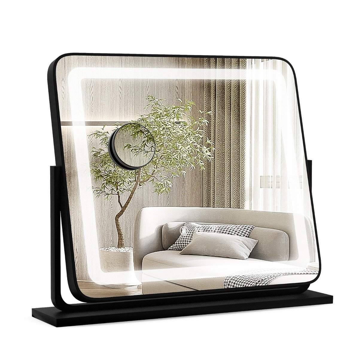 Bords-LED-upplyst spegel Sminkspegel med lampor 56 x 12 x 48 cm Svart