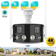 8MP 4K Dual Lens IP Camera Ultra wide angle 180° Wifi Cecurity Protection Ai Human Detect Security Outdoor Surveillance ICSEE APP 4MP Camera No Card