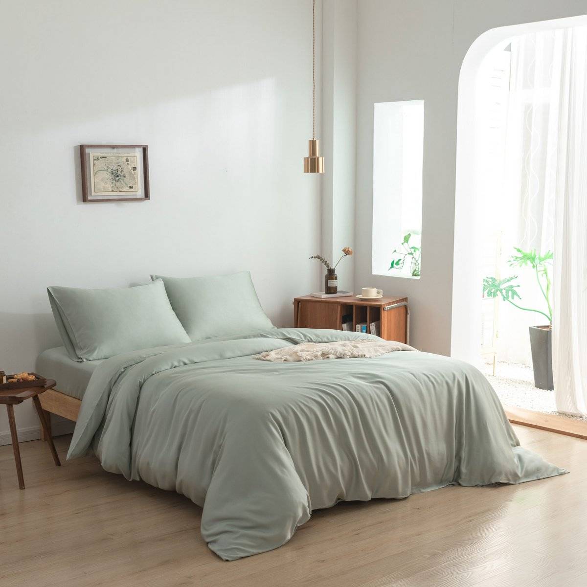 Viscose (Tanboocel™) sheet set 400TC - sage green - Sage Green / L — 90×200 + 140×220 + 50×75
