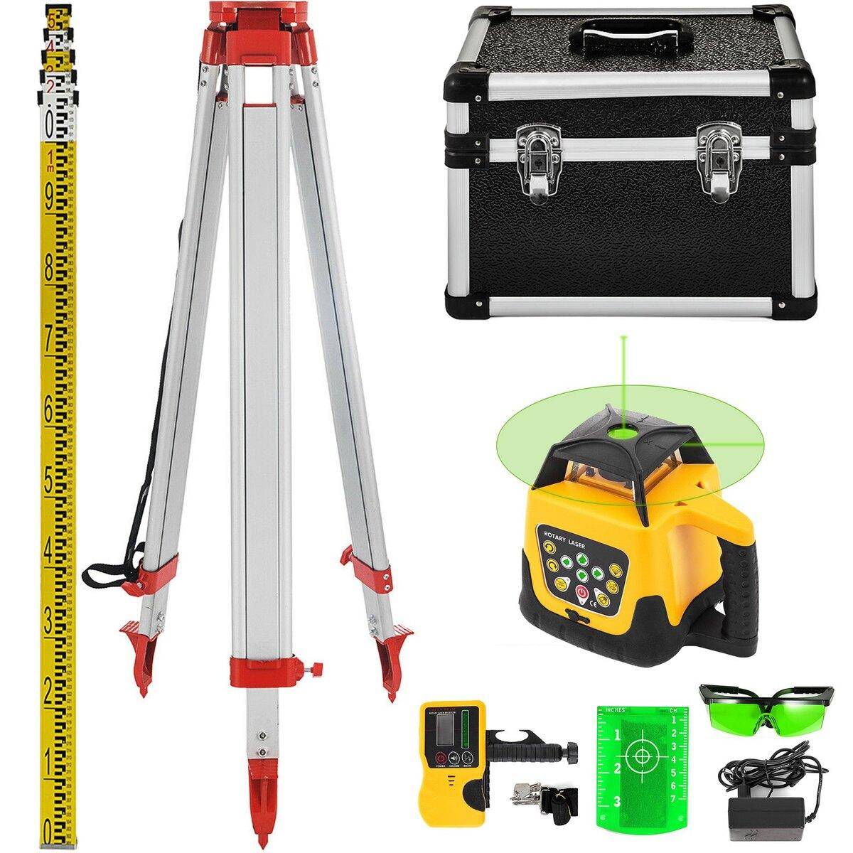 Vevor Rotary Green Laser Kit 500m+1.65m Aluminum Tripod+5m Laser Level Staff