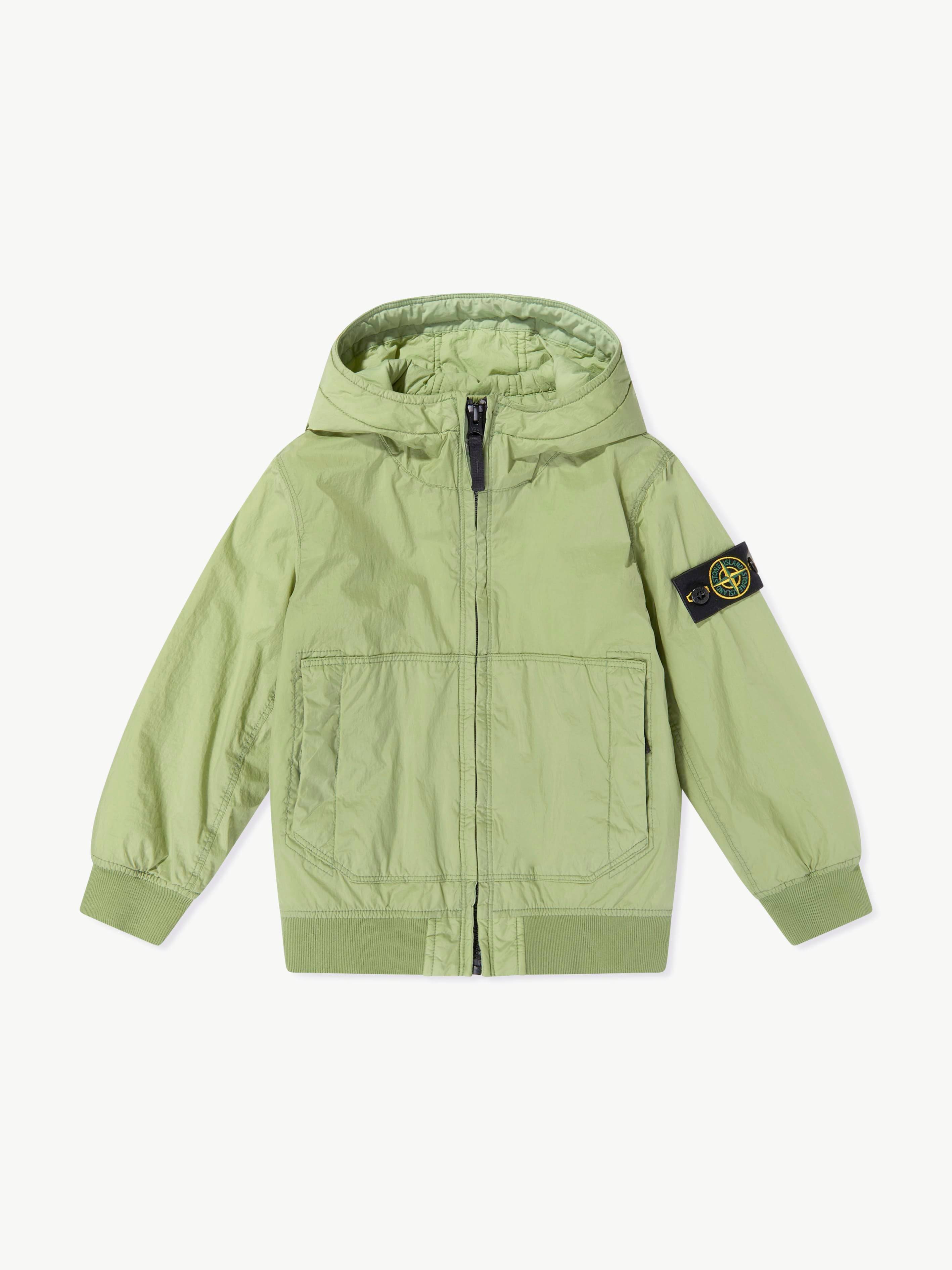 Stone Island Boys Crinkle Reps NY Hooded Jacket in Green - Green / 12 Yrs (12 Yrs)