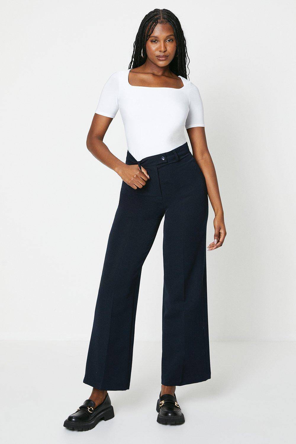 High Waist Wide Leg Tab Trouser, navy - 16.