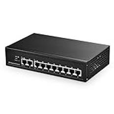 Binardat 10 Gigabit Poe Switch-portar, 8 Poe-portar + 1 000 Mbps, 2 gigabits upplänk, ieee802.3af/at, 120 W intern strömförsörjning, plug-and-play metallhölje Ohanterad, 10X1G POE