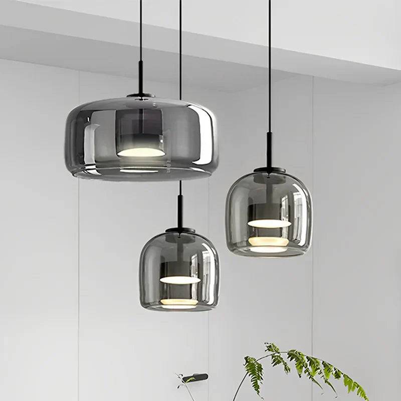 CrystalGlow Pendel - Elegant Hänglampa i Klart Glas - Grå rökig 33cm / Vit kall