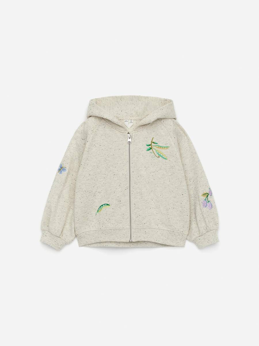 ARKET Embroidered Zip Hoodie -Grey, 122/128