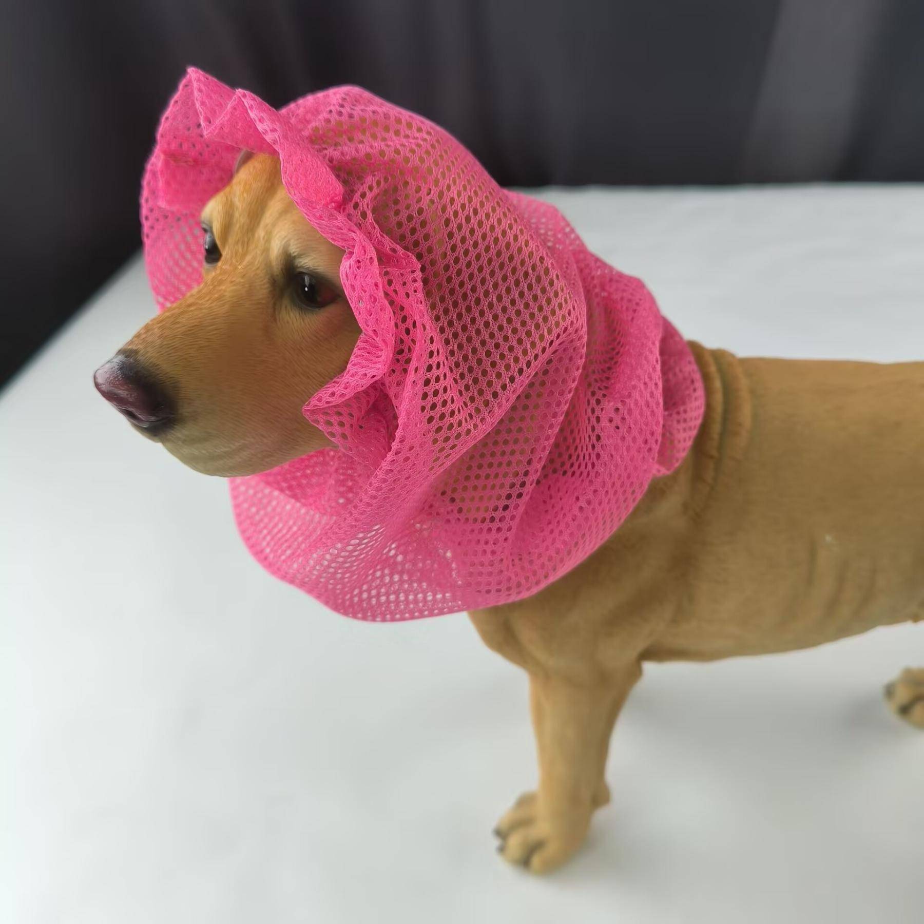 Hundöronkåpor Skyddande Anti-Mygg Öronhylsor Justerbart Andningsbart Nätmaterial Öronskydd för Små Medelstora Stora Hundar pink
