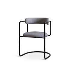 Friends & Founders - FF Cantilever Chair Rounded, Black Legs - Fabric Cat. 3 Atherini 001 - Spisebordsstole - Ida Linea Hildebrand - Sort - Metal/Tekstilmateriale