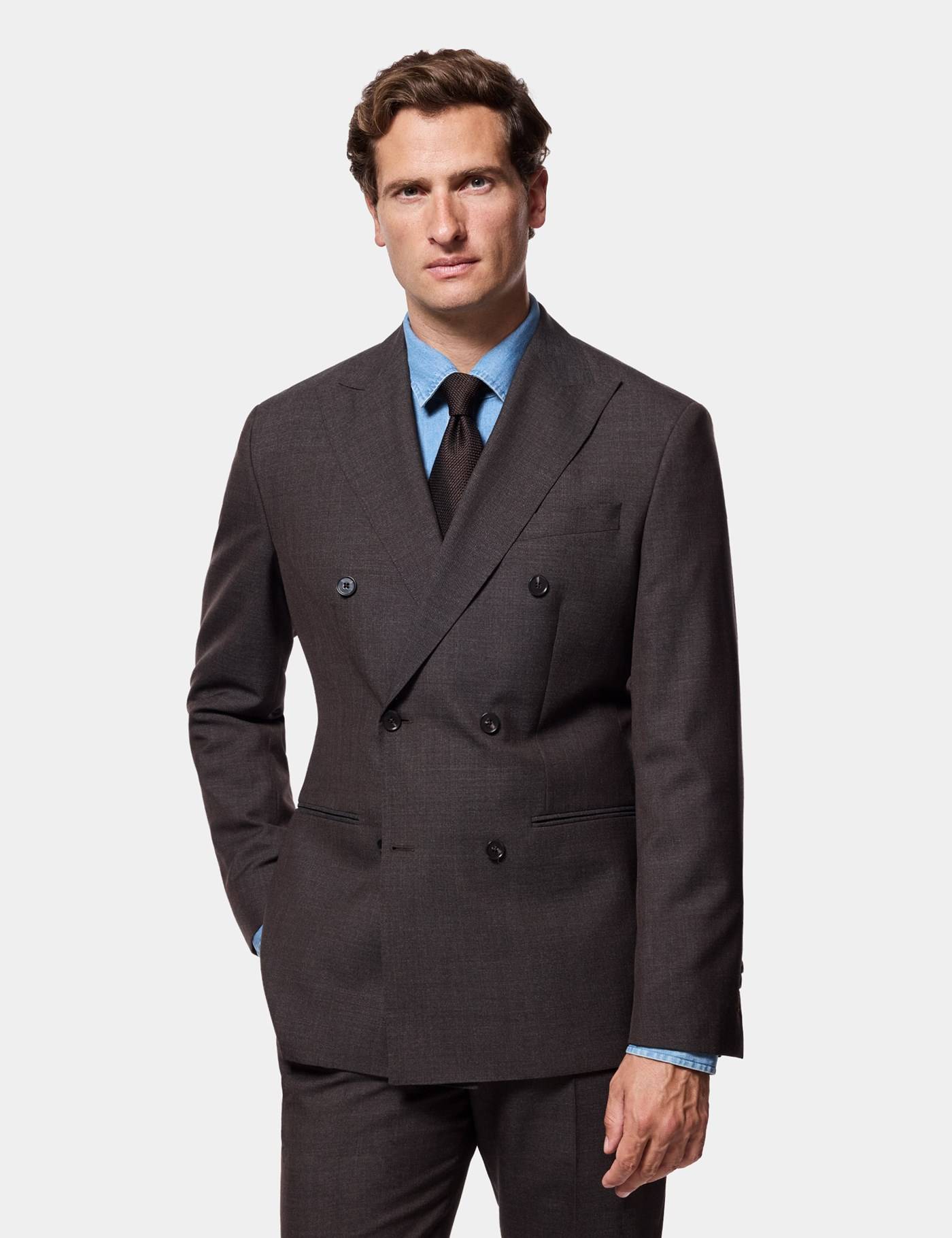 Hawes & Curtis Tailored Fit Chocolate Crepe 1913 Suit Size: One Size