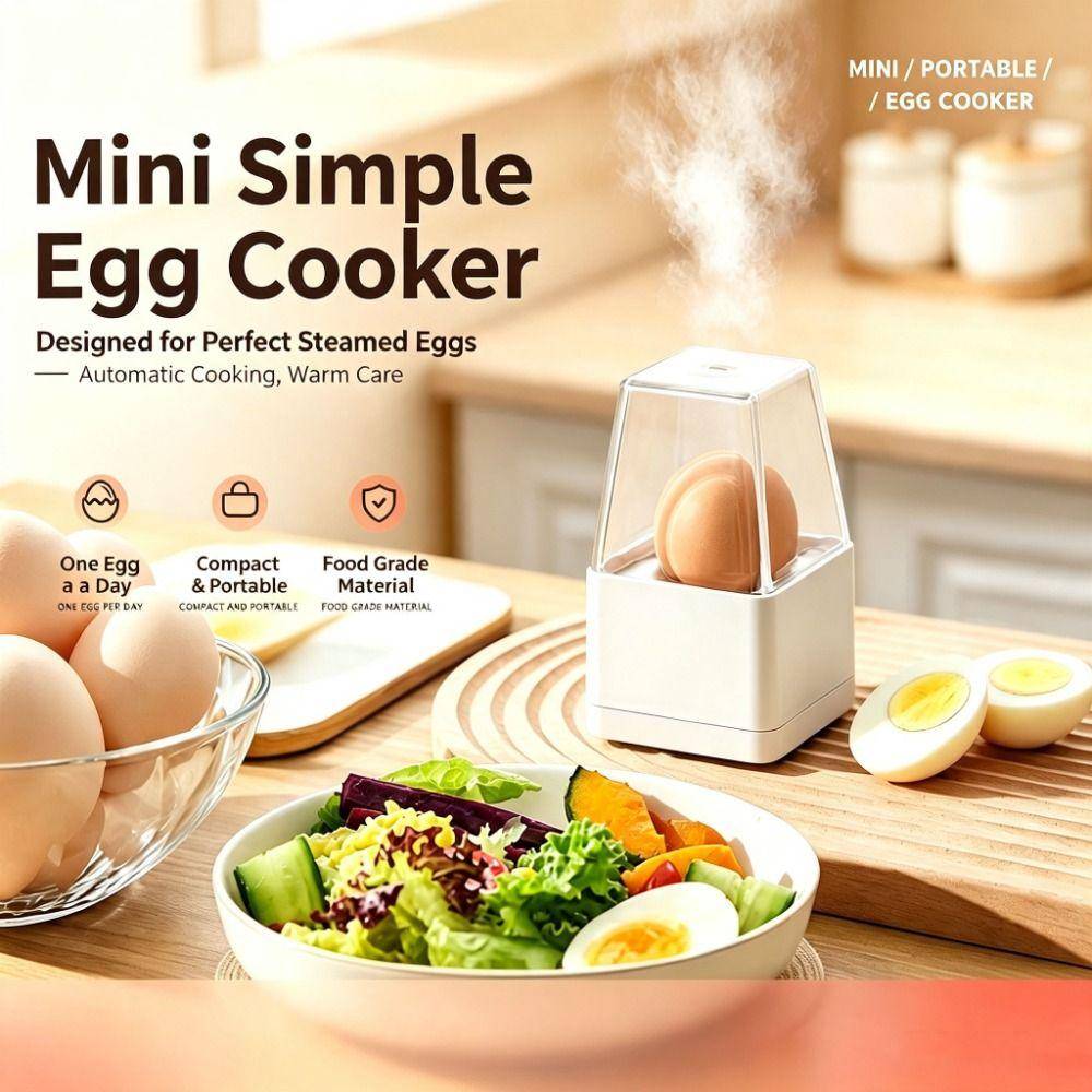 MINI Ångkokare för Ägg Enkel Äggkokare Automatisk Äggkokare Bekväm Ängångare Resa beige
