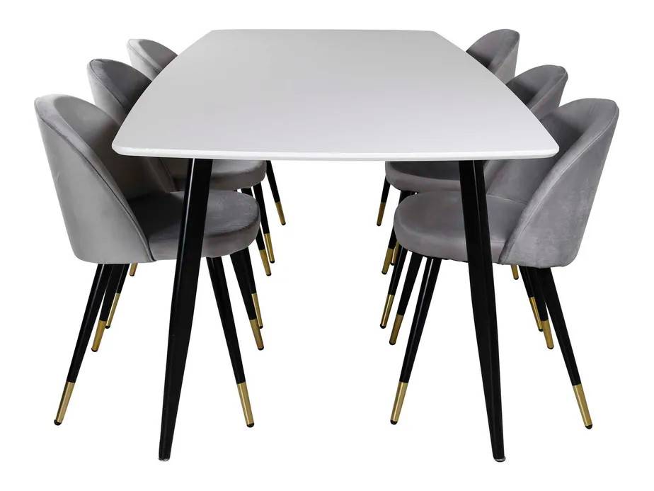 Venture Design Polar & Velvet matgrupp Vit/svart 6 st stolar & bord 240 x 100 cm