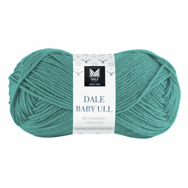 Gjestal Baby Ull 8530 Aquagrøn Indhold: 100% superwash merinould Vægt/længde: 50 g = ca. 165 meter Anbefalede pinde: 3.00 mm Strikkefasthed: 10 cm = 28 m Vask: Uldvask 40°C / Brug vaskemiddel til uld/silke / Brug ikke skyllemiddel / Tørres fladt..