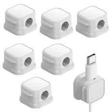 6 stycken kabelhållare, självhäftande kabelhållare, magnetkabel, klämförvaring, kabelhantering, för bil, skrivbord, nattduksbord, laddkablar, HDMI, USB, ljudkabel, kabelhållare (vit)