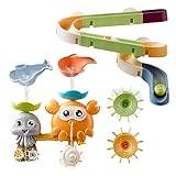 OR OR TU Badleksaker för barn, badleksak för småbarn med sugkoppar och glidbana för badkar, roterande vattenleksaker med vattenkvarn, badleksaker för babybad, dusch och simning