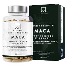 Maca-rot kapslar – 57.000 mg – 120 kapslar med svart och gul maca-rot för män och kvinnor – med panax ginseng, L-arginin, B6-vitamin och svartpepparextrakt – Veganskt