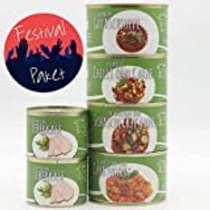 Delikatesser konserverade set, mat, diem burkset för festivaler 4 x 400 g 200 g (chilli, gulasch, saschlik, currykorv, korv)