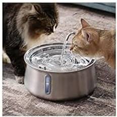 Kattfontän i rostfritt stål, 4 l med vattennivåfönster, 4 lager filter metall katt vattenfontän för flera husdjur – diskmaskinssäker