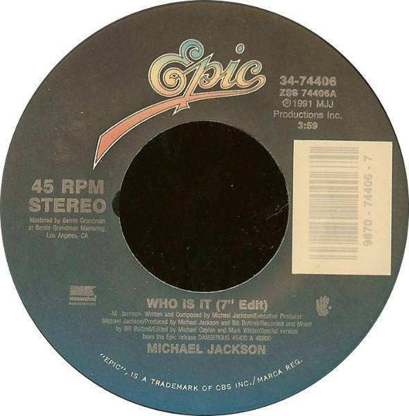 7inch Record MICHAEL JACKSON Who Is It 3474406 Epic 1993 US Dance Electronica Used