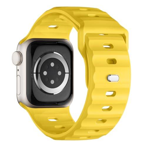 Sportarmband kompatibelt med Apple Watch Ultra 2 armband 49, 45, 44 och 42 mm, för män, silikon, vattentätt band för Apple Watch 9, 8, SE, 7, 6, 5, 4, 3 och Ultra, gult