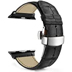 MaKTech Läderband Krokodilmönsterband Kompatibelt med Apple Watch Series 9/Ultra 2/SE/8/7/2023 (45mm/44mm/49mm,B-Svart)