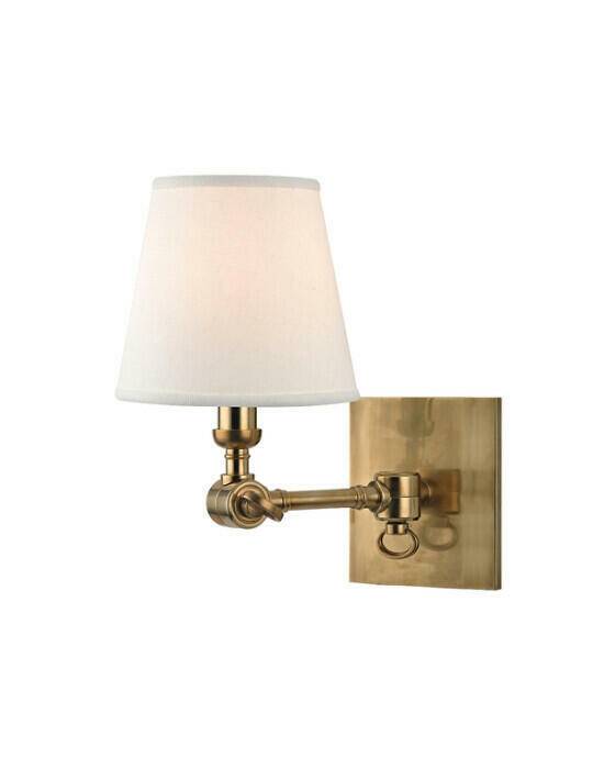 Hudson Valley Lighting Hillsdale vägglampa antik mässing - Guld / Vit (B: 15 x H: 25 cm)