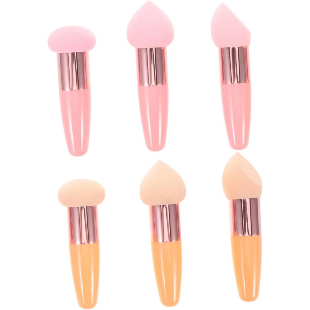 6 st sminksvampar med handtag rosa och hudtonade foundation-blendingssvampar