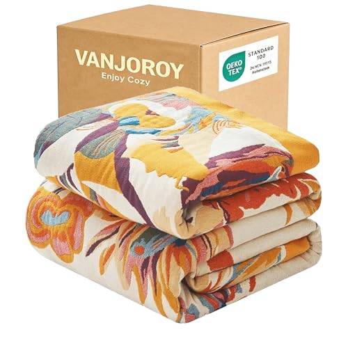 Vanjoroy Dubbelsidig stor filt för soffa och säng, 100 % ren bomull, mjukt, varmt, bohemiskt överkast för fåtölj, 2–3-sitsig soffa och säng, 150 x 200 cm, beige-vit