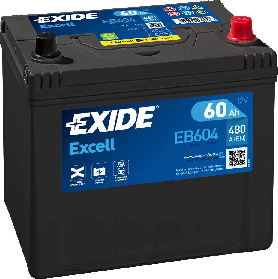 Startbatteri - Exide Excell EB604 - 12V (60ah / 480cca)