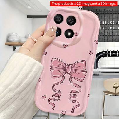Sött 2D-designat mobilskal med krämig textur för , med rosett (Alla hjärtans dag) bakgrundsmönster, kreativ och populär söt anime-tecknad stil. Kompat - krämig gul (Multi-size)