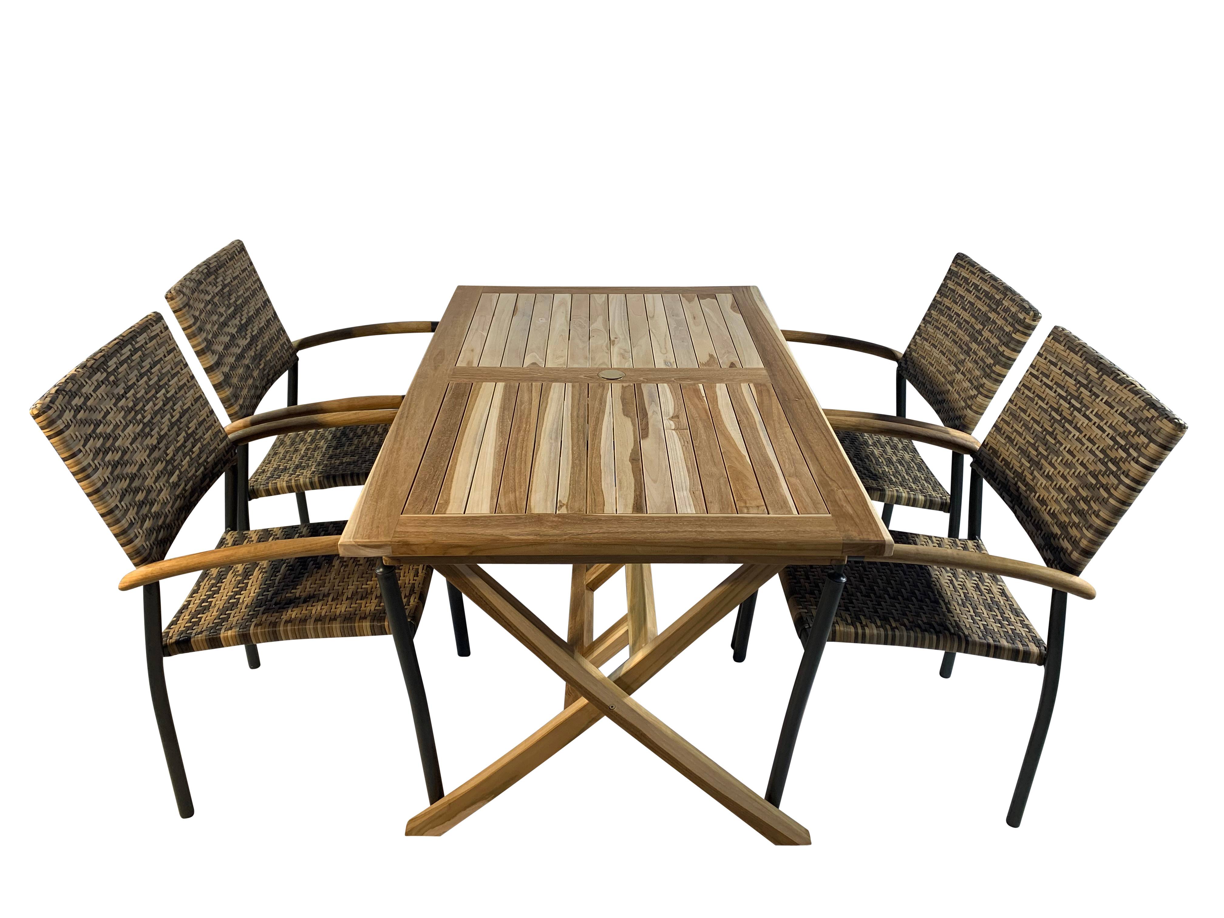 Havemøbelsæt med teak bord 135X85og stole i UV-beskyttet polyrattan - Model Era Cappuccino/sort mix.