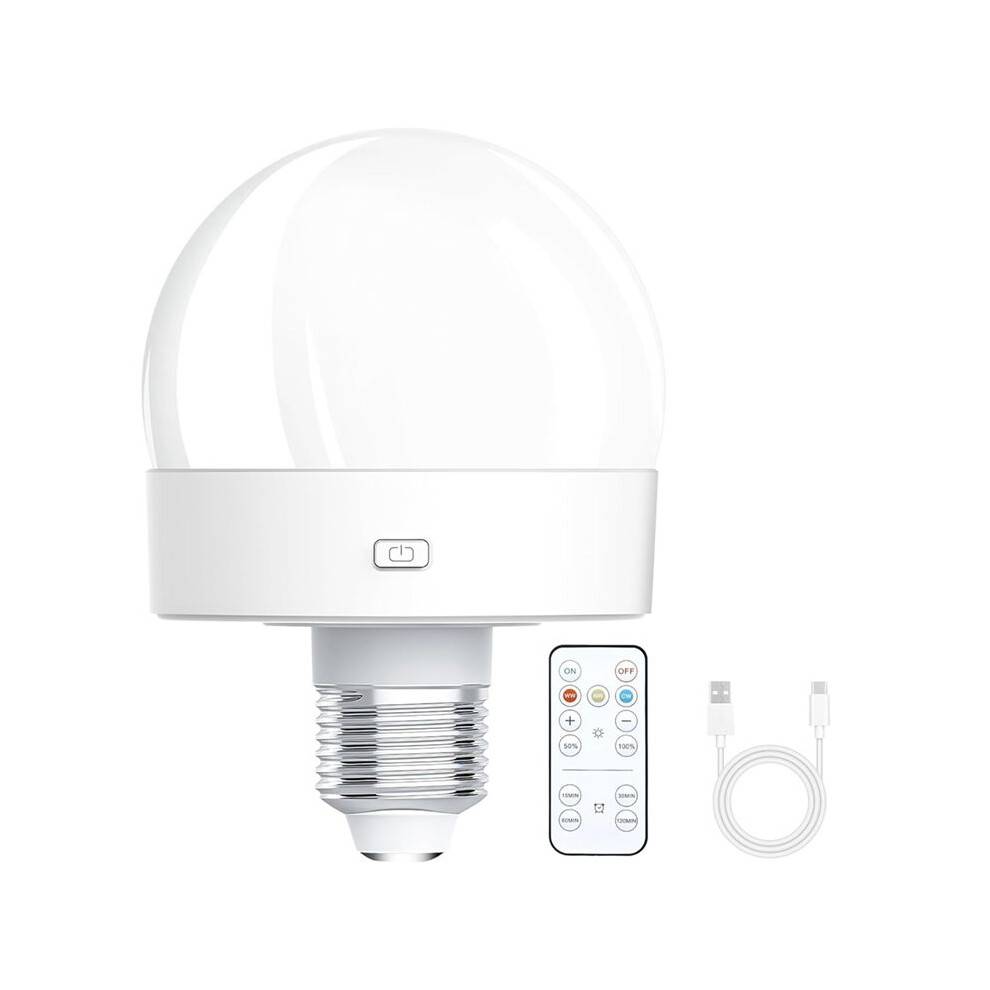 Rechargeable Battery Operated Light Bulbs, 300LM E26 Screw in Light Bulb for Lamps with Remote Control Dimmable&Timer