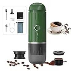 2-i-1 elektrisk bärbar espressomaskin, 7500mAh Travel Camping kaffebryggare, 19bar High Presseur Rich Crema, bilkaffemaskin med självuppvärmning, kompatibla kapslar och kaffepulver green