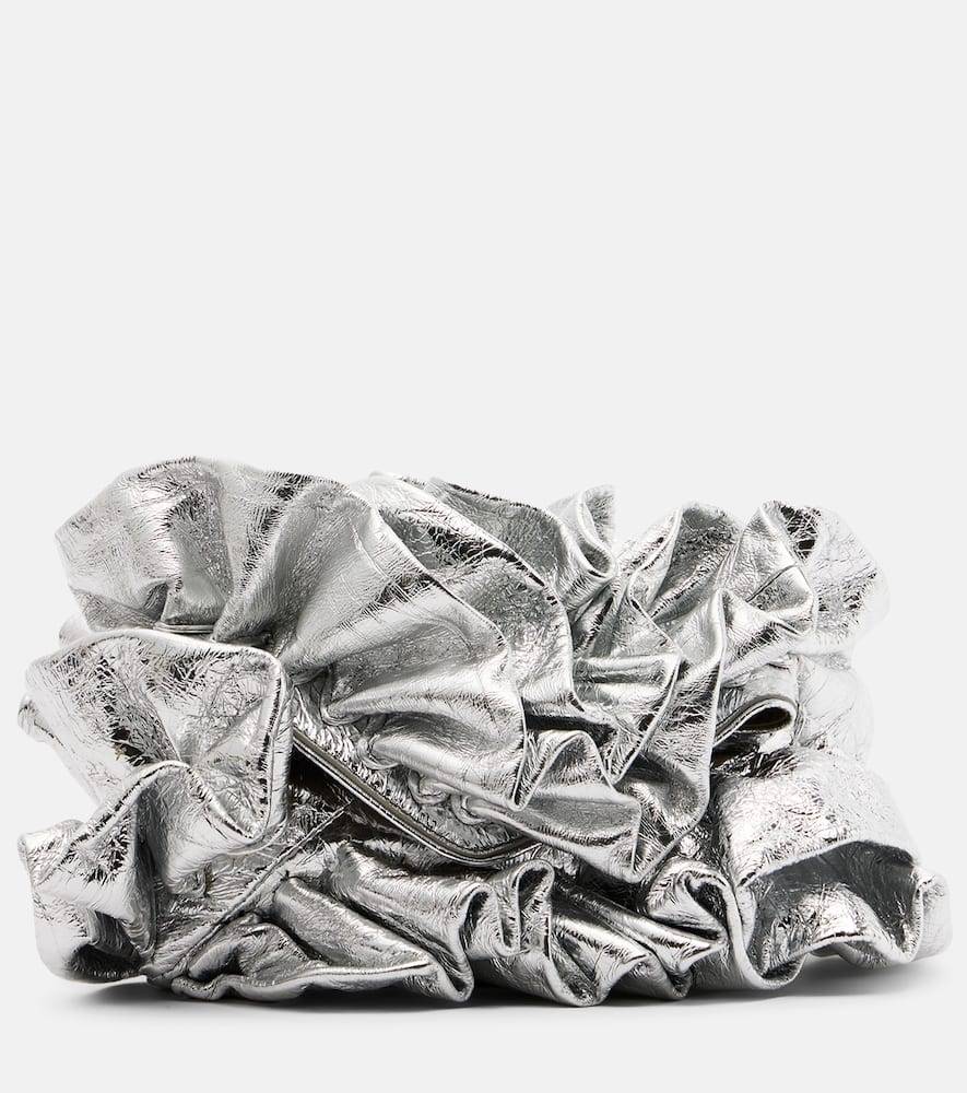 Dries Van Noten Ruffled metallic leather clutch